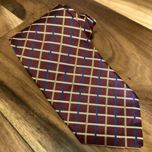 Brooks Brothers Basics Repp Criss Crossed Red/Blue/Yellow Necktie Silk USA Vtg